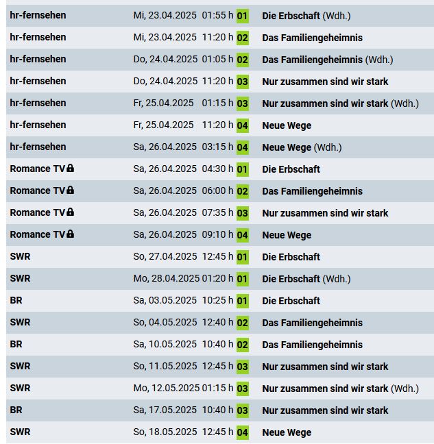 Sendetermine bis 18.5.2025